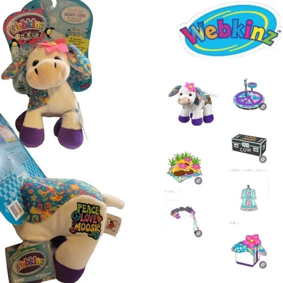 WEBKINZ ROCKERZ Lot of 2 Plush New w Codes/ Tags Cow ✌️❤️ Moosic Zebra ❤️💃 Ganz - Picture 3 of 3